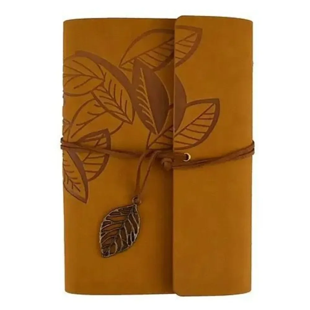 Embossed Leaf PU Leather Notebook - Sketchbook - Unlined Blank Page Notebook